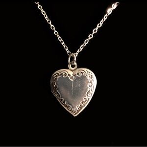 Silver Heart Pendant Necklace with Engravings and Crystals